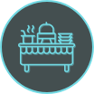 Icon of a buffet with dishes and hot food.